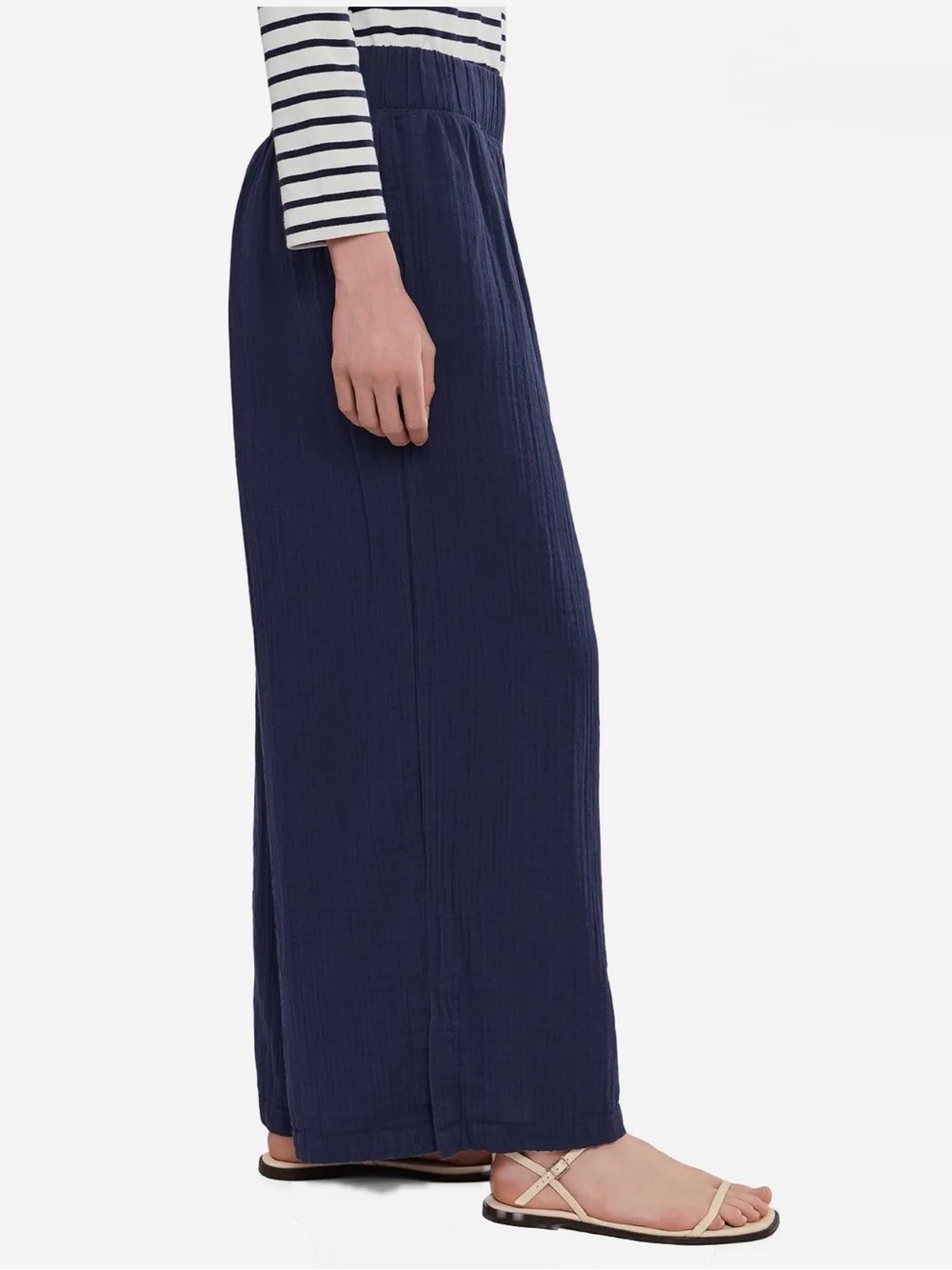 L.L. Bean Cloud Gauze Wide Leg Pants 100% Cotton Elastic Waist Navy Size Large - Picture 3 of 10